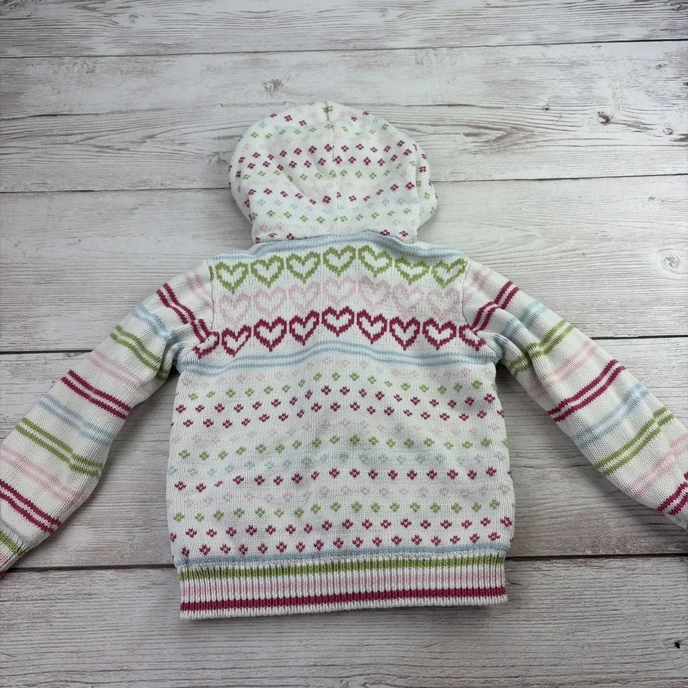 Baby Gap Toddler 5T Girl's Fair Isle Heart Stripe White Hooded Full Zip Sweater